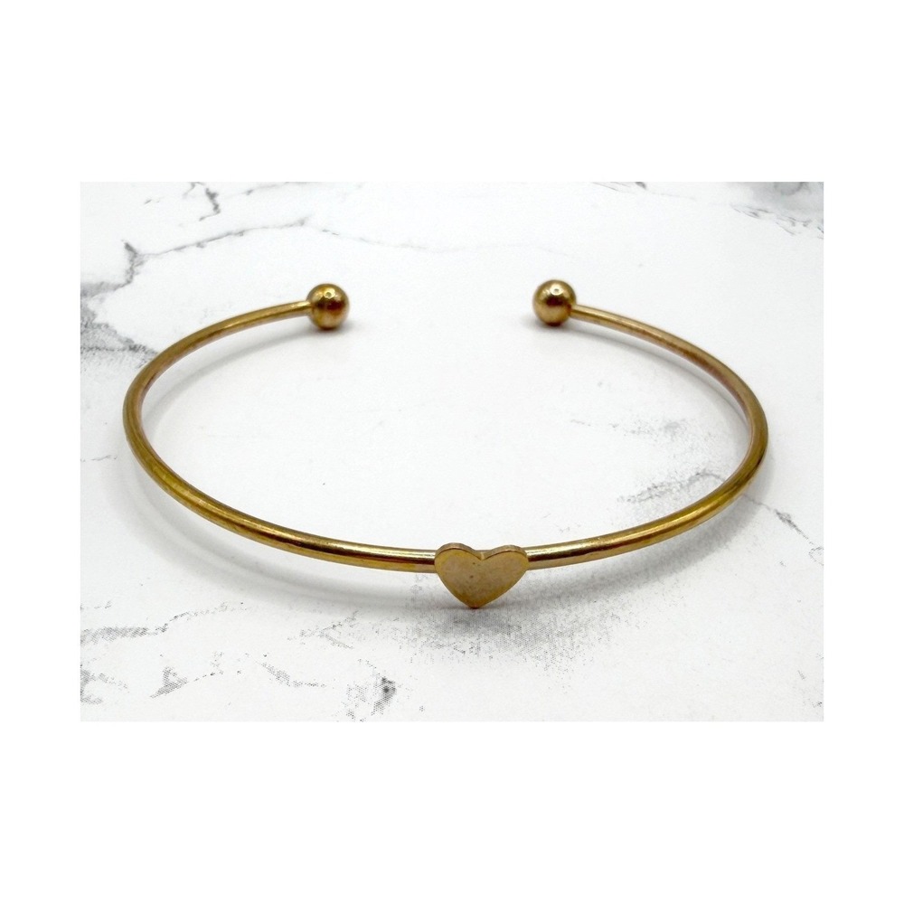 Minimalist Gold Heart Bangle Bracelet Open Cuff 8.5" Romantic Gift‎